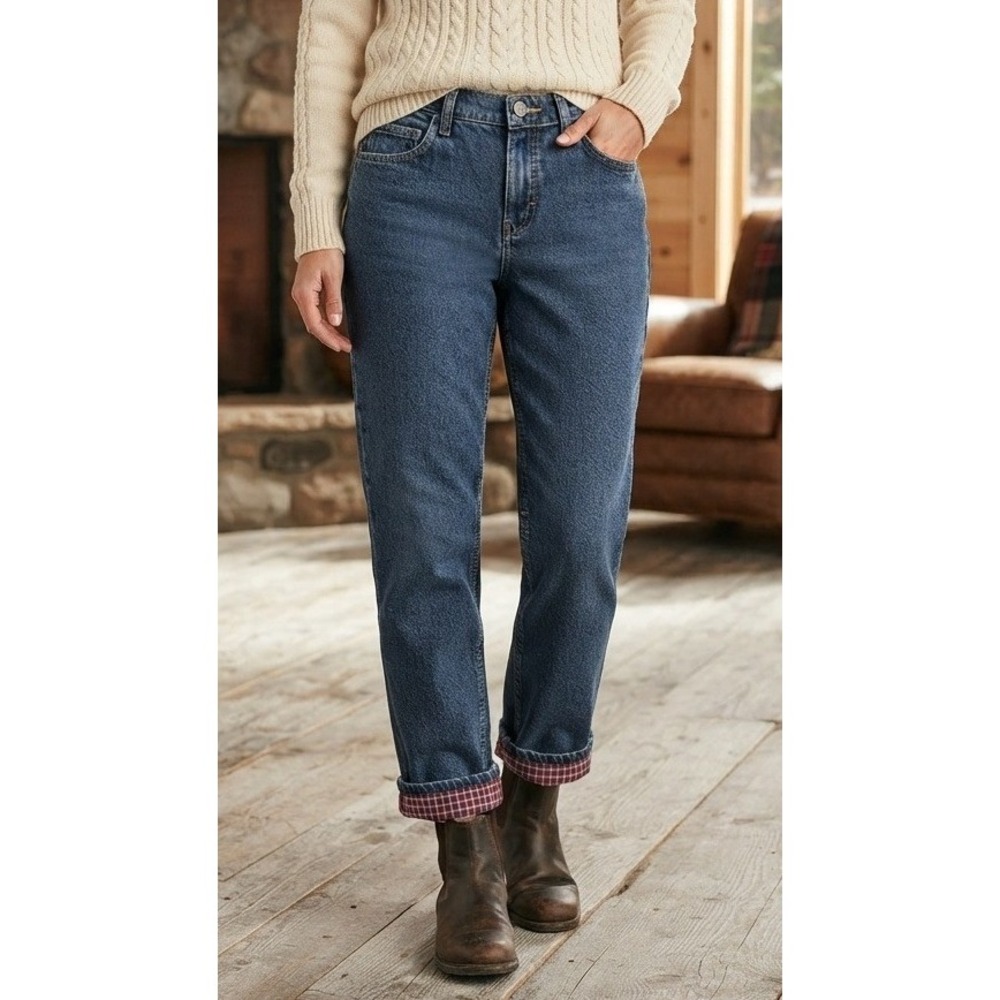 Cabela's Flannel Lined Denim Jeans Women's 4 Short Blue Cotton Straight 924320B